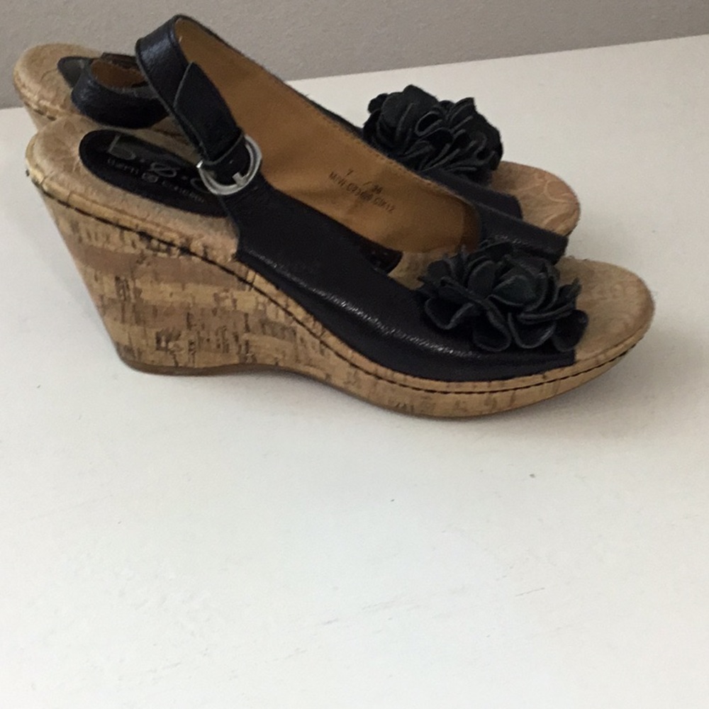 BOC  Black Leather Rosette Wedge Slingback size 7